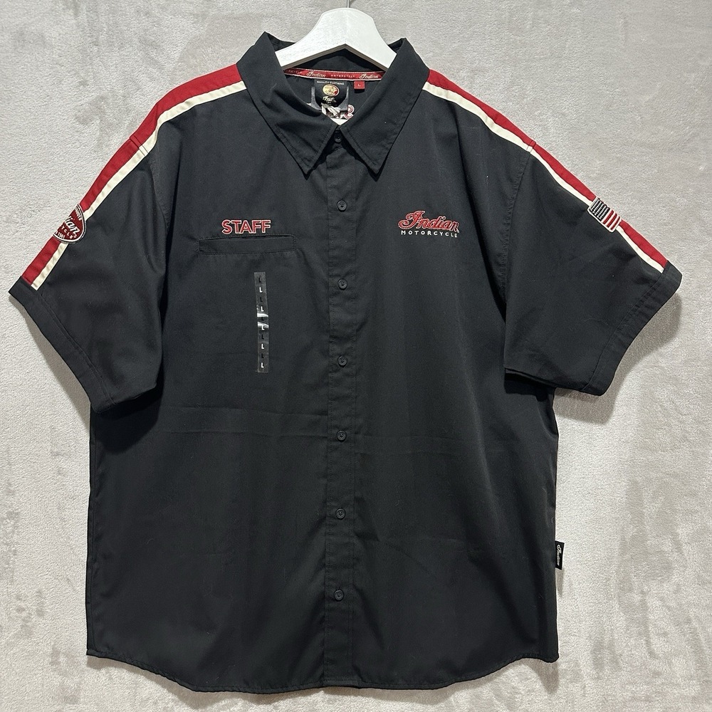 Indian Motorcycle Staff Work Shirt Men's L Black Button Up Embroidered Pocket
